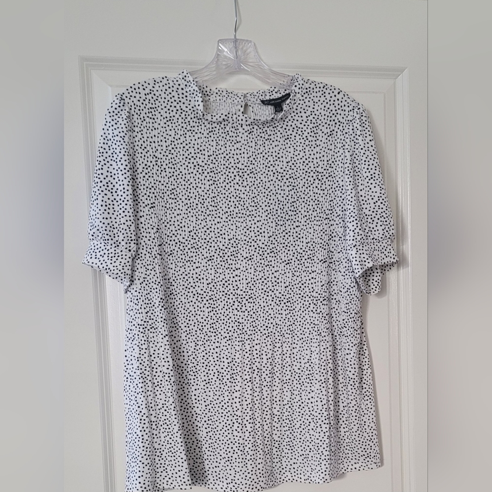 Adrianna Papel White & Black Print Knit Pleated Trapeze Top Size L New with Tags